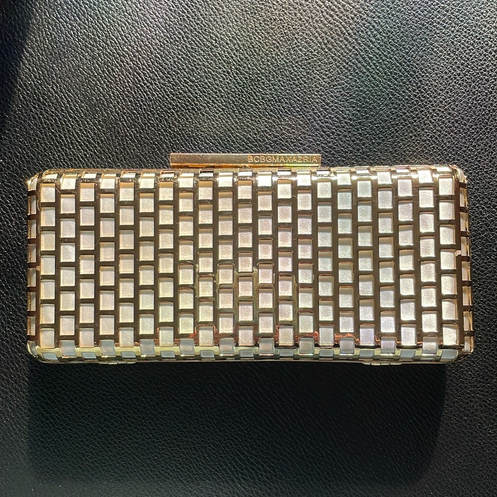 BCBG MAXAZRIA Gold metal clutch purse
